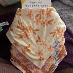 Copper Pearl Bandana Bibs - Floral and Pink Set